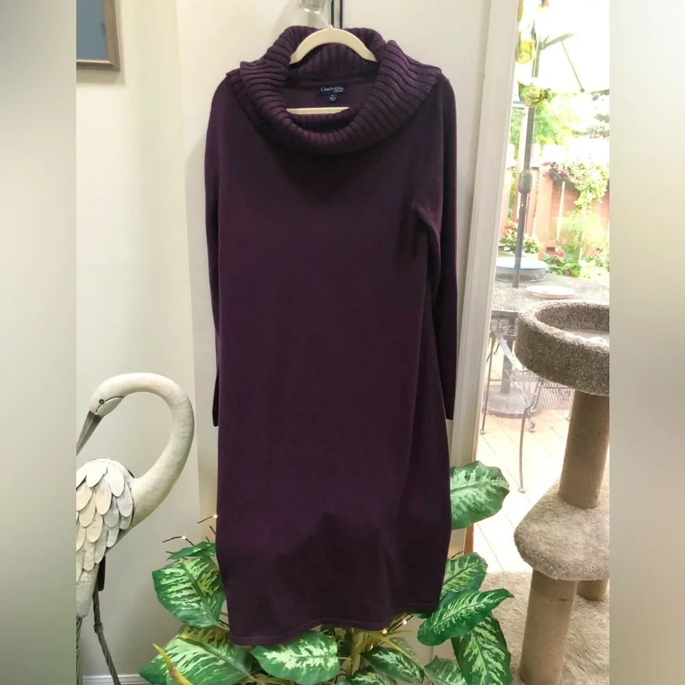 Chadwicks of Boston Purple Cowl Neck Sweater Cozy Knit Shoulder - Hem Approx 41” - Picture 1 of 5